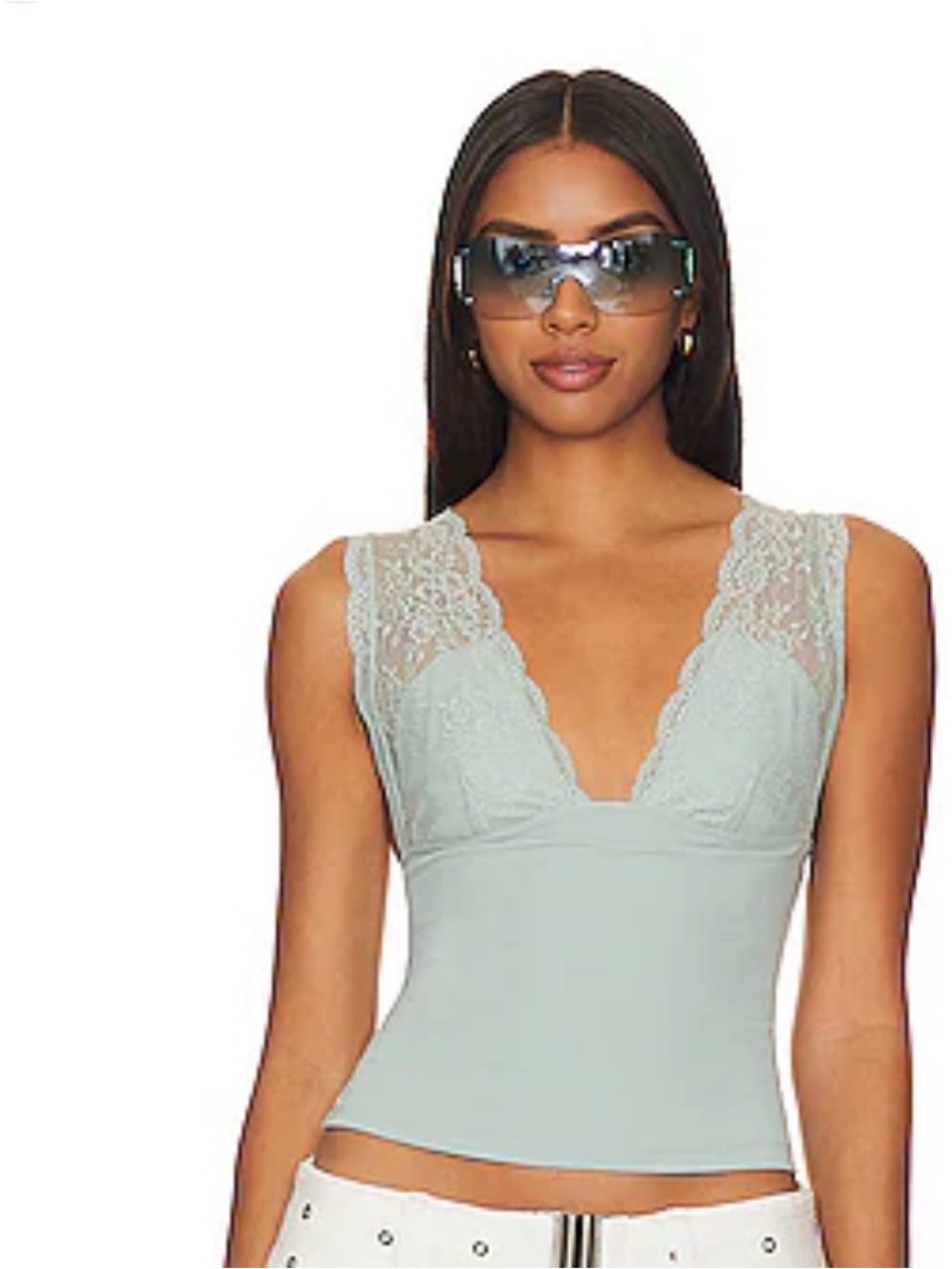 Free People Lace V-Neck Crop Tank in Mint
